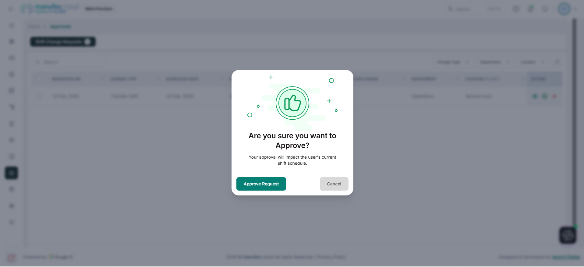 Approve request popup
