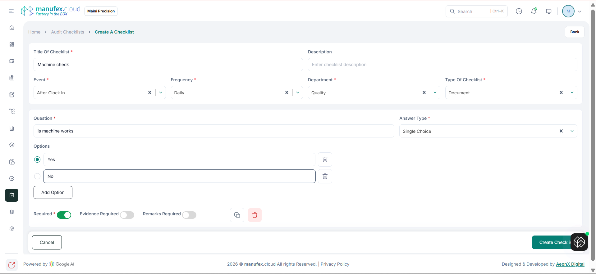 Create Audit Checklist