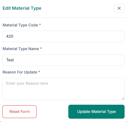 Edit material type