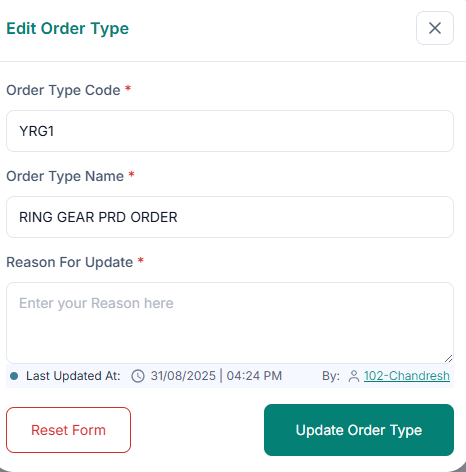Edit order type