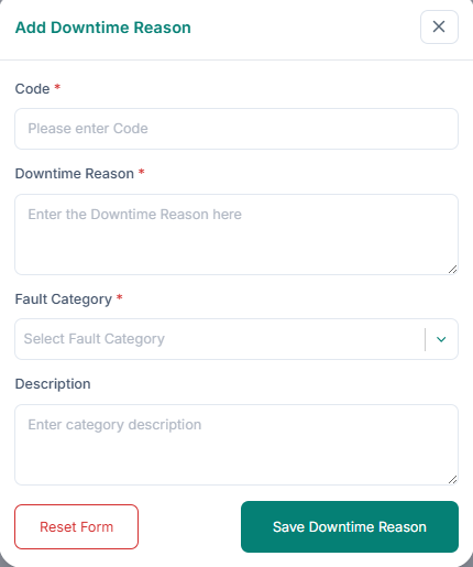 Add down time reason