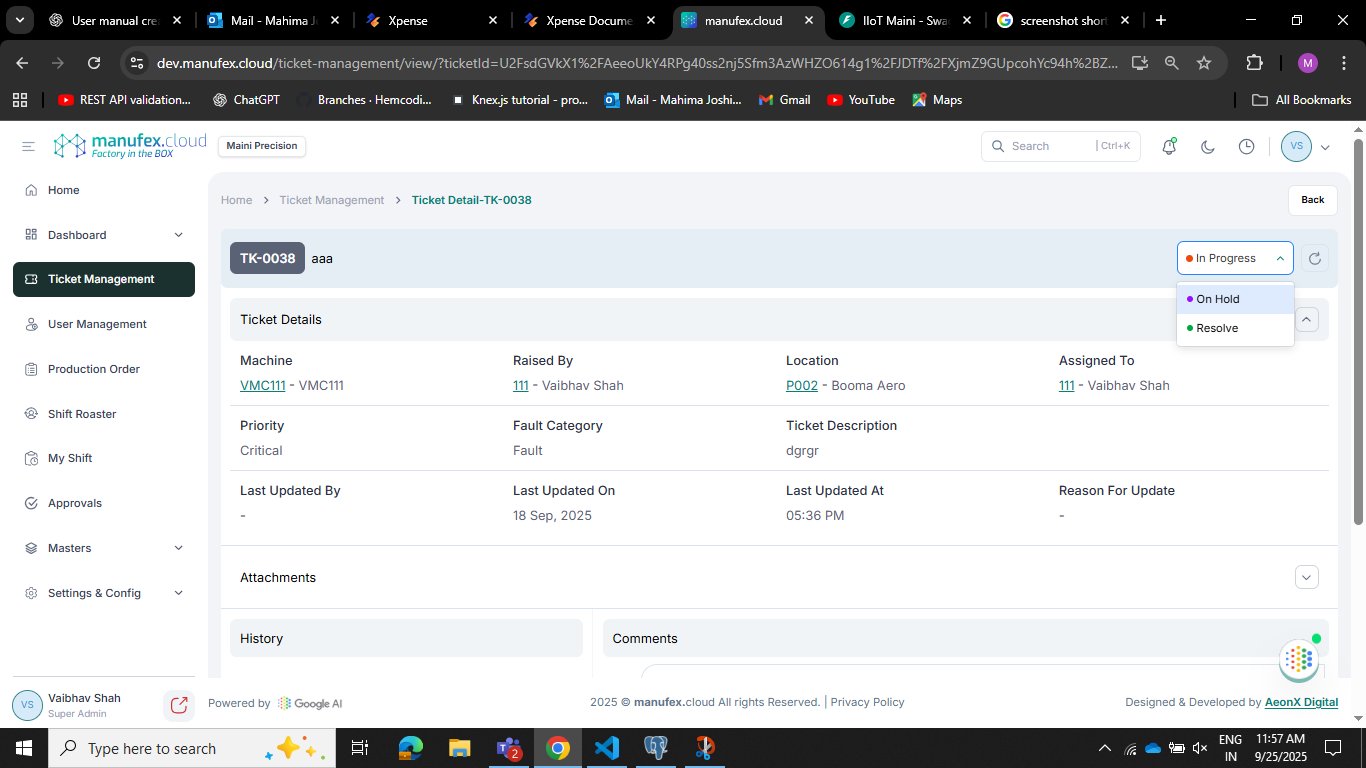 Ticket status change - dropdown