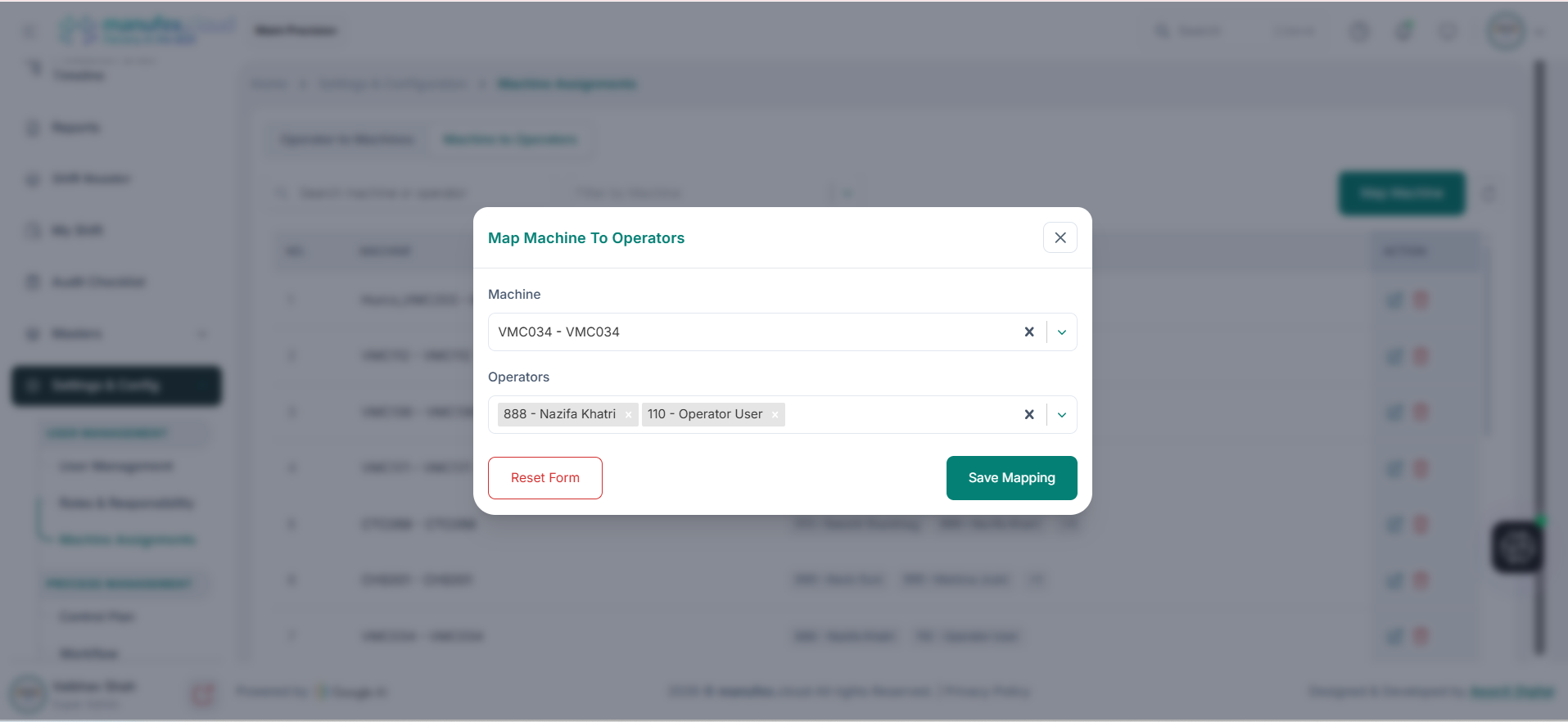 Map machine to operators