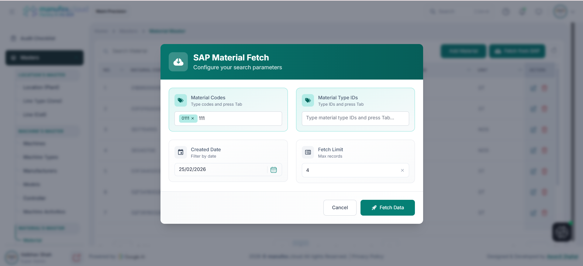 Fetch material from SAP