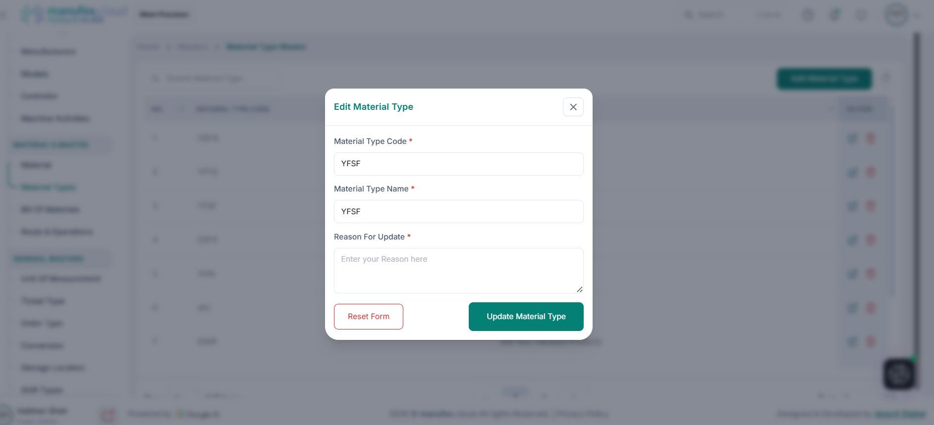 Update material type