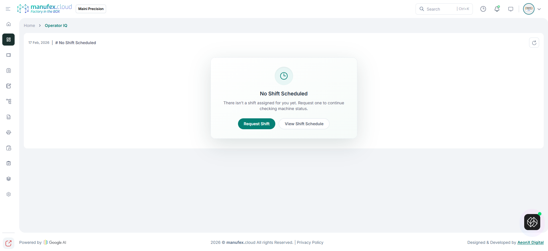 Operator IQ - no shift scheduled