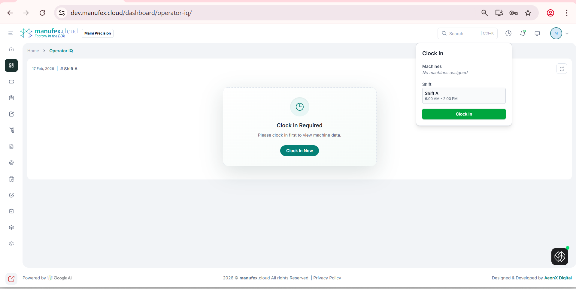 Operator IQ - clock in required
