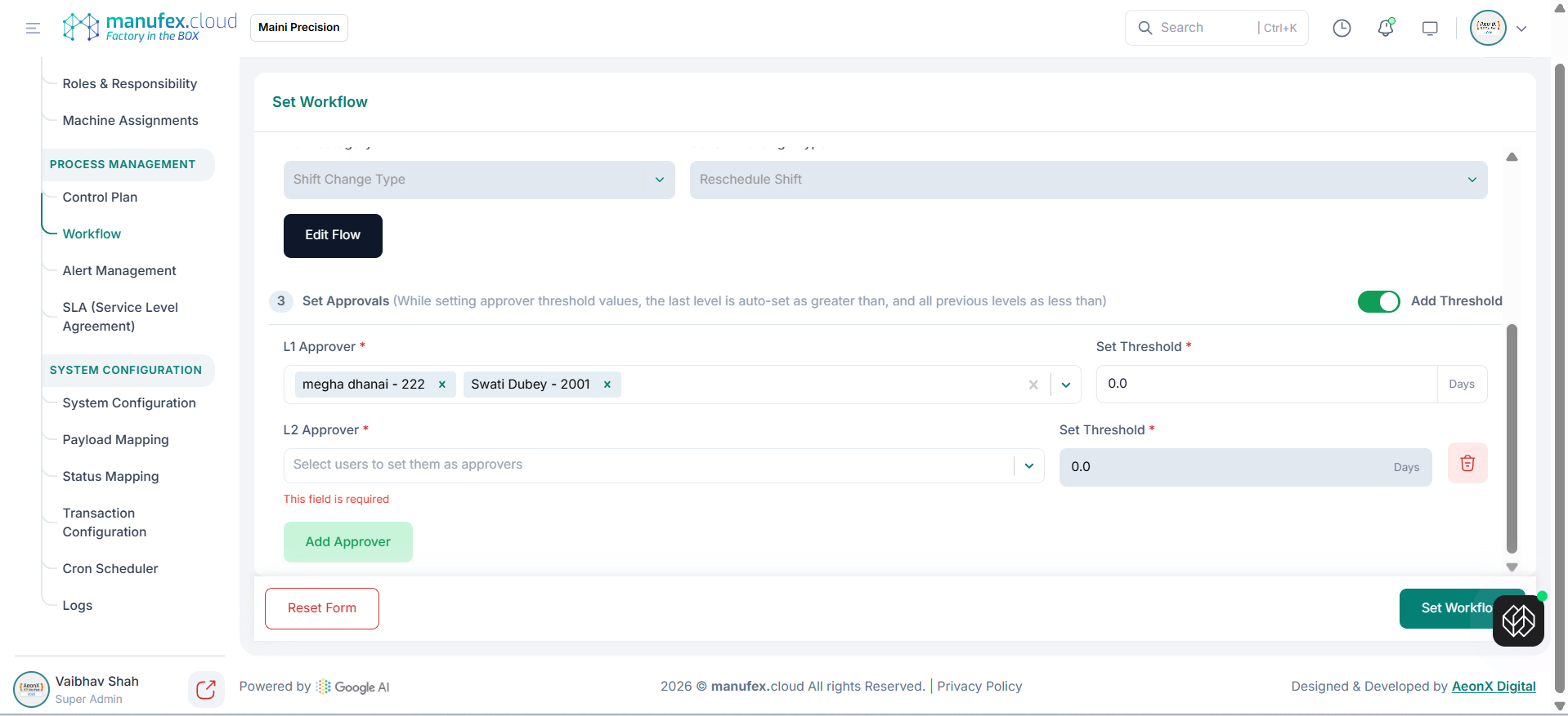 Set workflow - approvals with threshold